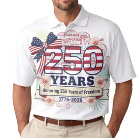 America 250th Anniversary Patriotic Polo Flag Bow '250 Years' 1776-2026 Men's Polo Shirt (Lightweight)