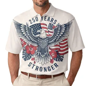 Patriotic America 250th Eagle Flag: Vintage Tropical Engraving '250 YEARS STRONGER' Men's Polo Shirt (Lightweight)