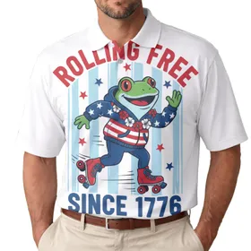 America 250th Anniversary Frog: Rolling Free Stars Stripes Hoodie Since 1776 Men's Polo Shirt (Lightweight)