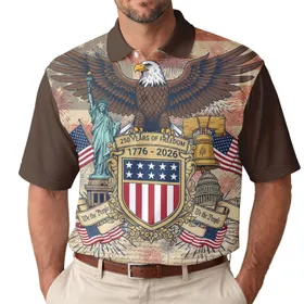 America 250th Patriotic Eagle Liberty Capitol 1776-2026 Freedom Constitution Design Men's Polo Shirt (Lightweight)