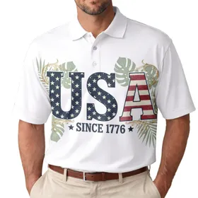 USA 250th Birthday Distressed Stars Stripes 1776 Navy Crimson Gold Scrollwork Men's Polo Shirt (Lightweight)