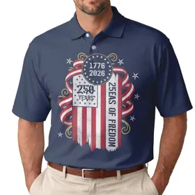 Patriotic 250th Anniversary Flag 1776 2026 Distressed Polo Freedom Emblem Men's Polo Shirt (Lightweight)