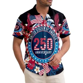 USA 250th Anniversary Emblem: Patriotic Hawaiian Stars Stripes Circle Badge 1776 Short-sleeve Hawaiian Shirt