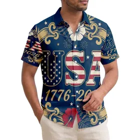 America 250th Birthday Patriotic USA 1776-2026 Hawaiian Tropical Scrollwork Motif Short-sleeve Hawaiian Shirt