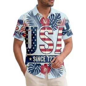 Patriotic Hawaiian USA 250th Est. 1776: Distressed Flag, Tropical Blooms Short-sleeve Hawaiian Shirt
