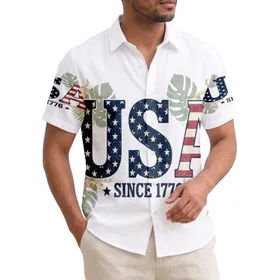USA 250th Birthday Distressed Stars Stripes 1776 Navy Crimson Gold Scrollwork Short-sleeve Hawaiian Shirt