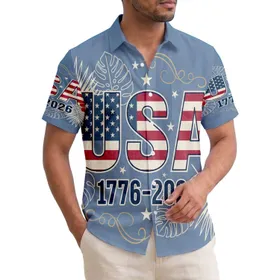 America 250th: Distressed USA Flag 1776-2026 Tropical Hawaiian Patriotic Design Short-sleeve Hawaiian Shirt