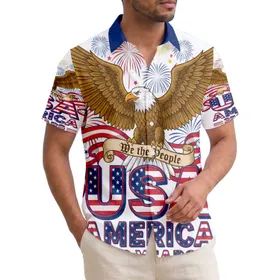 USA 250th Anniversary Bald Eagle 'We the People' Scroll Flag Ribbons Fireworks Short-sleeve Hawaiian Shirt