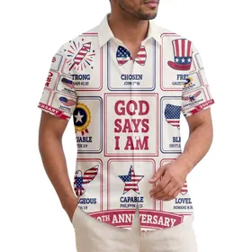 USA 250th Birthday Patriotic Affirmation Grid: Flag, Eagle, Uncle Sam Emblems Short-sleeve Hawaiian Shirt