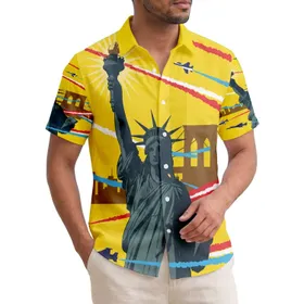 America 250th Liberty Bridge Jets US Patriotic Hawaiian Sky Design Short-sleeve Hawaiian Shirt