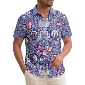 USA 250th Anniversary Patriotic Hawaiian | Eagles, Flags, Founding Fathers, Capitol Toile Navy White Short-sleeve Hawaiian Shirt