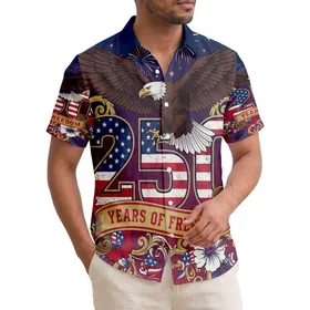 America 250th Anniversary Eagle Flag RWB Hibiscus Freedom Banner Est 1776 Short-sleeve Hawaiian Shirt