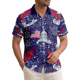USA 250th Anniversary: Patriotic Eagles, Liberty, Capitol, Bell Arrangement Short-sleeve Hawaiian Shirt