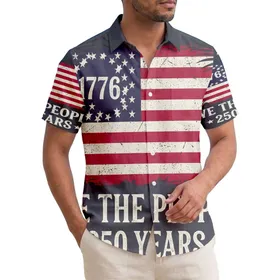Patriotic America 250th Distressed Flag 1776 We The People Tropical Charcoal Short-sleeve Hawaiian Shirt