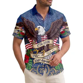 America 250th Anniversary Eagle: Patriotic Flag Hibiscus Scrollwork 1776-2026 Short-sleeve Hawaiian Shirt