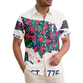 America 250th Anniversary Patriotic Hawaiian Map Silhouette Tropical Flowers EST. 1776 Short-sleeve Hawaiian Shirt