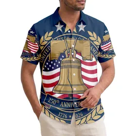 America 250th Anniversary Liberty Bell American Flag Laurel Wreath Tropical Americana Short-sleeve Hawaiian Shirt