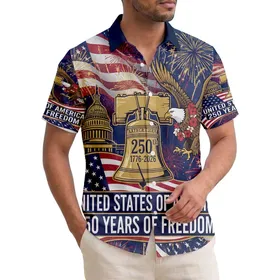 250th Anniversary 1776-2026 Golden Liberty Bell Eagle Capitol Hawaiian Flag Short-sleeve Hawaiian Shirt