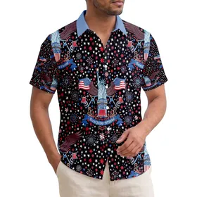 America's 250th Freedom: Patriotic Hawaiian Design with Lady Liberty & Eagles Short-sleeve Hawaiian Shirt