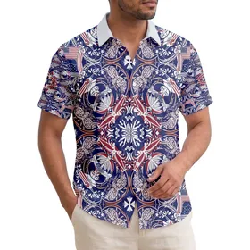 America 250th Birthday: Patriotic Hawaiian Eagle Flag Rococo Gold Scroll Design Short-sleeve Hawaiian Shirt