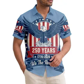 USA 250th Anniversary Bald Eagle Emblem: We The People, 1776-2026, Distressed Stripes Wreaths Short-sleeve Hawaiian Shirt