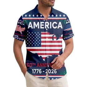 America 250th Anniversary US Flag Map 1776-2026 Commemorative Star Border Tropical Short-sleeve Hawaiian Shirt