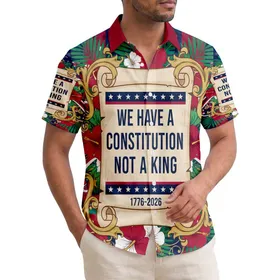 America 250th Anniversary: Constitution Scroll, Patriotic Tropical Palms & Hibiscus, 1776-2026 Short-sleeve Hawaiian Shirt