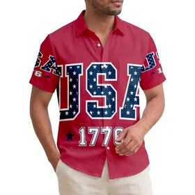 USA 250th Anniversary 1776 Collegiate Starfield Crimson Red Patriotic Design Short-sleeve Hawaiian Shirt