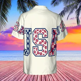 USA 250th Anniversary Est 1776 Patriotic Collegiate Floral Navy Red Art Short-sleeve Hawaiian Shirt