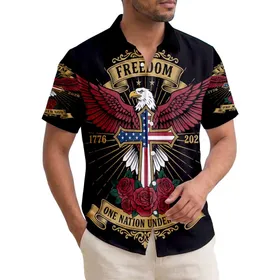 Patriot USA 250th Eagle Flag Cross Freedom 1776 2026 One Nation Under God Black Short-sleeve Hawaiian Shirt