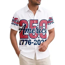 America's 250th Birthday 1776-2026 Patriotic Hawaiian Hibiscus Star Laurel Short-sleeve Hawaiian Shirt