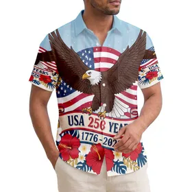 America 250th Eagle Hibiscus Flag: 1776-2026 USA Years Floral Design Short-sleeve Hawaiian Shirt