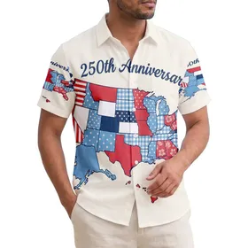 America 250th Birthday Patchwork Map States Americana Flag Hawaiian Daisies Short-sleeve Hawaiian Shirt