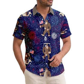 Patriotic Bigfoot 250th Anniversary Hawaiian Golf Cart Flag Fireworks Short-sleeve Hawaiian Shirt