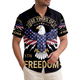 USA 250th Birthday Eagle Flag Wings Lightning Freedom 1776 2026 Short-sleeve Hawaiian Shirt