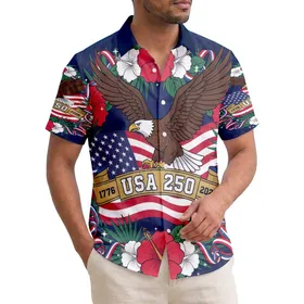 American Patriot 250th Anniversary: Bald Eagle Flag & Tropical Hibiscus, 1776-2026 Short-sleeve Hawaiian Shirt