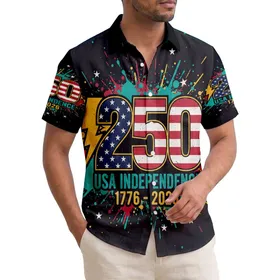 USA 250th Anniversary: Patriotic Distressed 250 Stars Stripes, Golden Wings, Independence 1776 Short-sleeve Hawaiian Shirt