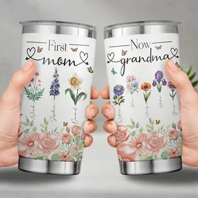 Personalized Birth Month Flower Stainless Tumbler 20oz Mother's Day Gift