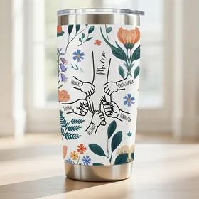 Personalized Mom Floral Holding Hands Stainless Tumbler 20oz Mother's Day Gift