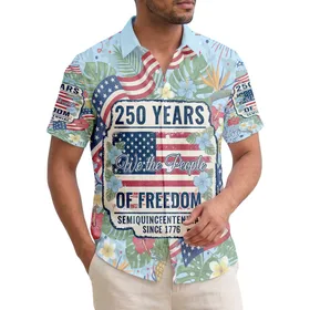 We The People Distressed Flag 1776 - USA 250th Anniversary Tropical Celebration Motif Hawaiian Shirt