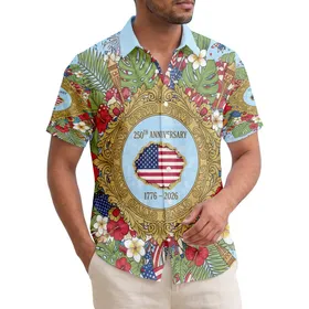 Distressed American Flag 250th Anniversary Emblem - USA 1776-2026 Tropical Patriotic Hawaiian Shirt