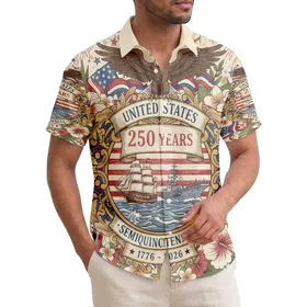 Bald Eagle Flag Tall Ship 1776-2026 - USA 250th Anniversary Independence Day Gift for Dad Hawaiian Shirt