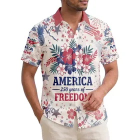 America 250 Years of Freedom Text - USA 250th Anniversary Patriotic Tropical Design Hawaiian Shirt