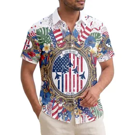 Stylized Fighter Jets American Flag Tropical - USA 250th Anniversary 1776-2026 Hawaiian Shirt