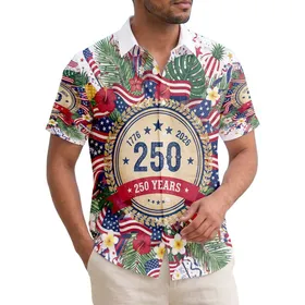 Patriotic Hawaiian 1776-2026 USA 250 Years Freedom Commemorative Tropical Design Hawaiian Shirt