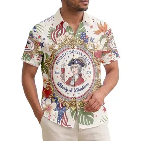 Liberty & Libations 1776 Colonial Woman - USA 250th Anniversary Independence Day Men's Hawaiian Shirt