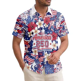 Patriotic Emblem Tropical Flowers Palm 1776 - USA 250th Anniversary Independence Day Hawaiian Shirt