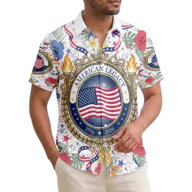 American Flag 1776-2026 Emblem - USA 250th Anniversary Patriotic Tropical Art Hawaiian Shirt