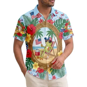 Cartoon Frog American Flag Tropical 1776-2026 - USA 250th Anniversary Independence Day Hawaiian Shirt