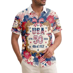 USA 250th Anniversary Emblem 1776-2026 - Patriotic Tropical 4th of July Flag Art Hawaiian Shirt
